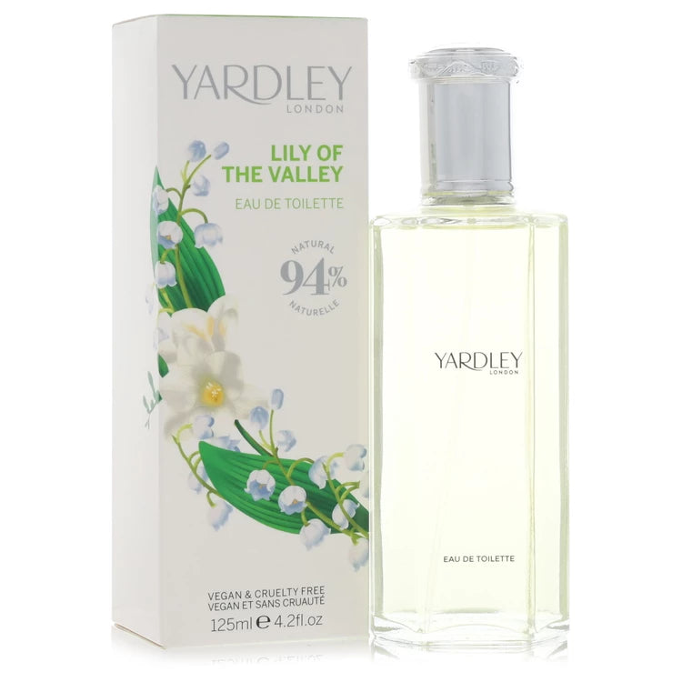 Yardley London Lily of the Valley perfume bottle and packaging on a white background 125ml