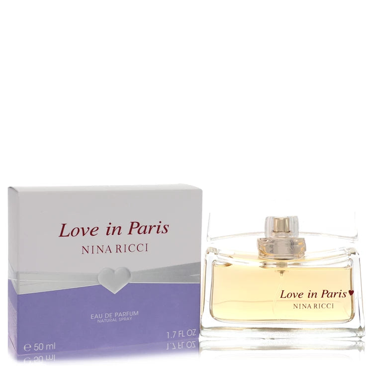 Nina Ricci Love in Paris perfume bottle and packaging on a white background 50ml