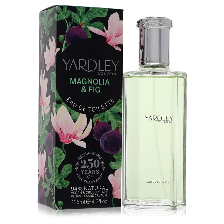 Yardley London Magnolia & Fig perfume bottle and packaging on a white background 125ml
