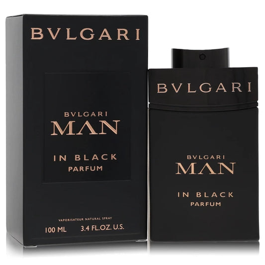 Bulgari Man in Black Parfum. Bottle and packaging on a white background 100ml