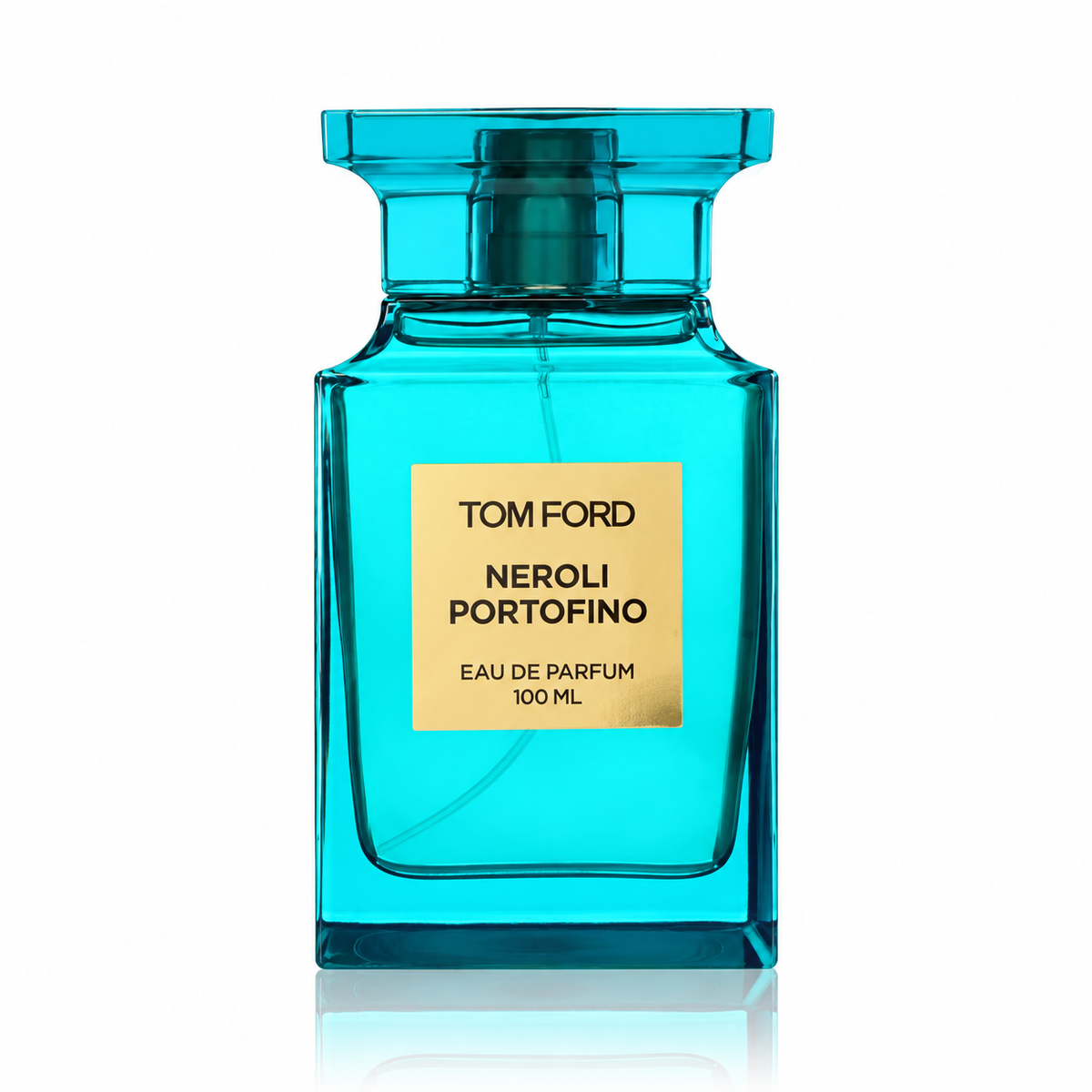 Tom Ford Neroli Portofino Eau de Parfum luxury unisex fragrance in an elegant turquoise-blue Private Blend bottle with a matching cap and gold label, featuring bergamot, neroli and orange blossom.
100ml