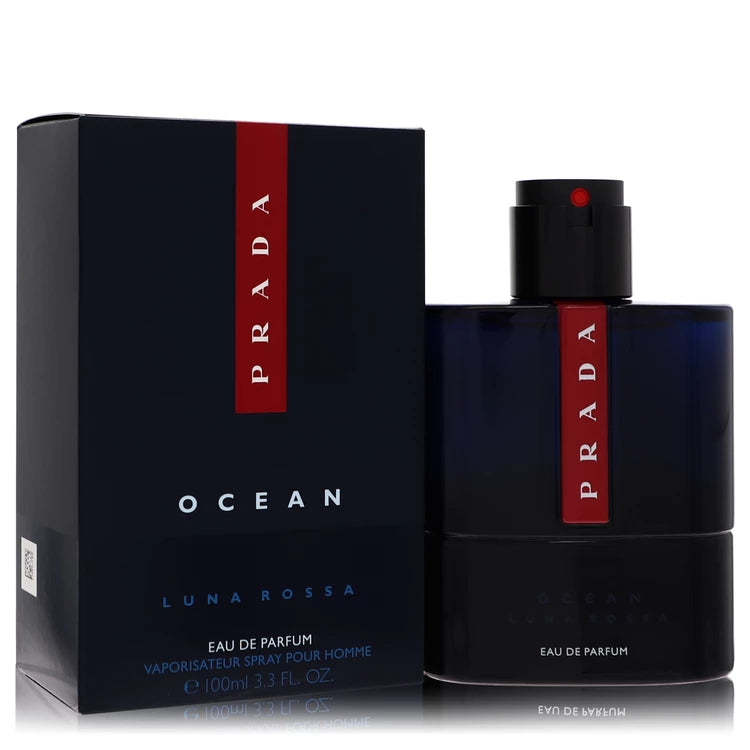 Prada Luna Rossa Ocean Eau de Parfum – intense marine scent in deep blue gradient bottle. 100ml