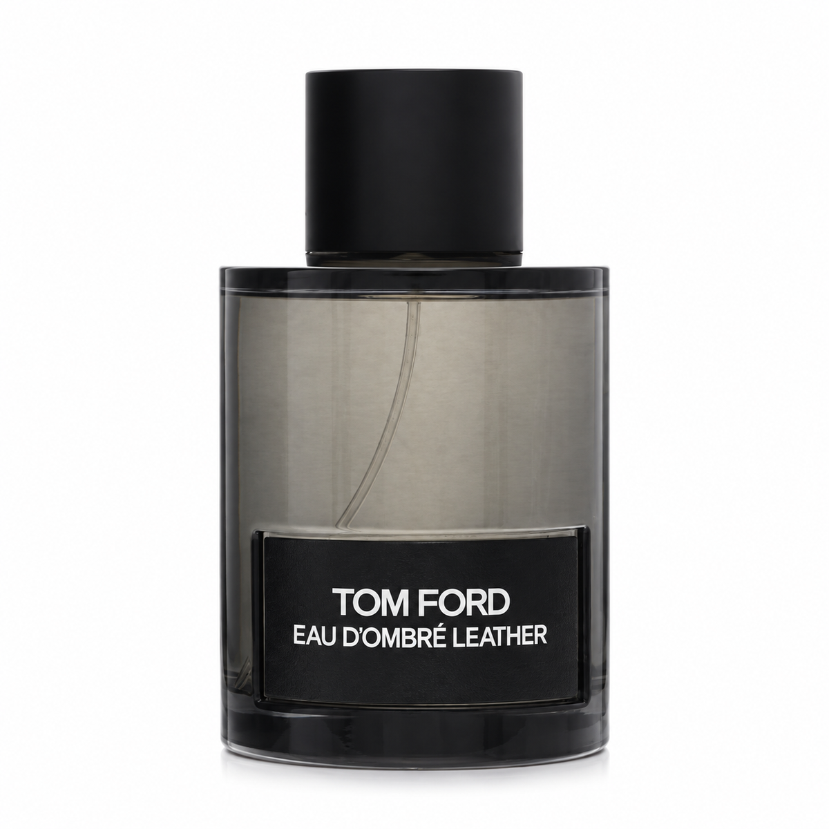 Tom Ford Eau d'Ombré Leather Eau de Toilette luxury fragrance in a translucent amber glass bottle with a black label, featuring warm leather, vanilla, ginger, cardamom and sandalwood. 100ml