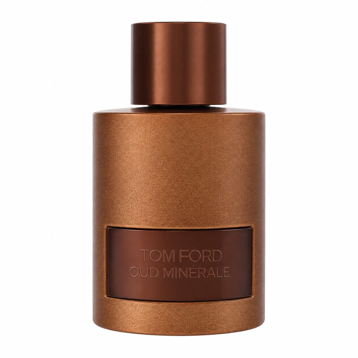 Tom Ford Oud Minérale Eau de Parfum unisex fragrance in a dark grey glass bottle with a black cap and metallic label, featuring marine notes, pink pepper, oud, fir balsam, and ambergris. 100ml
