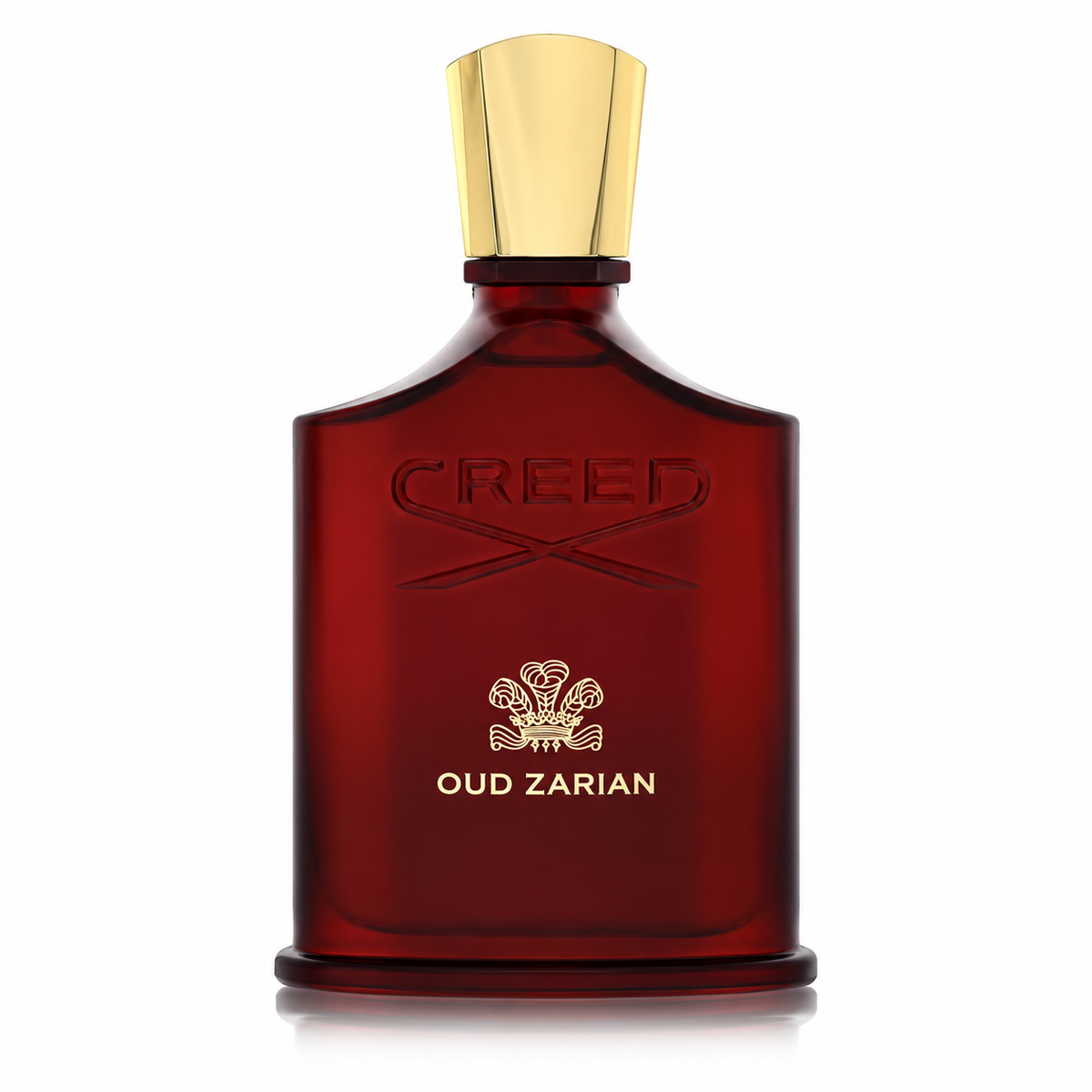 Creed Oud Zarian Eau de Parfum luxury unisex fragrance in a deep amber-brown Creed bottle with an elegant gold cap, featuring rare aged oud, frankincense, rose and sandalwood. 100ml
