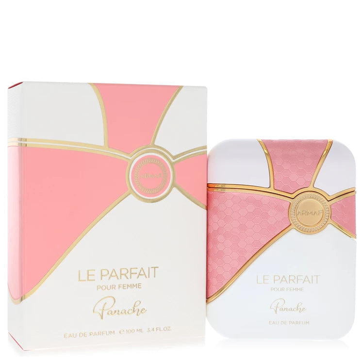 Parfum packaging with pink and white design on a white background 100ml