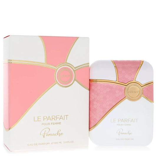 Parfum packaging with pink and white design on a white background 100ml