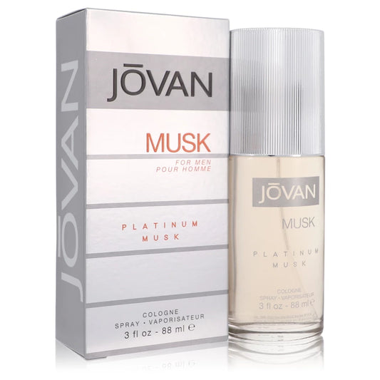 Jovan Musk cologne bottle and packaging on a white background 90ml