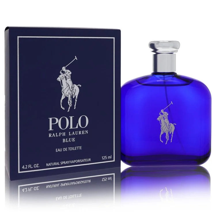 Ralph Lauren Polo Blue Eau de Toilette – fresh aquatic fragrance in bright blue glass bottle with silver top. 125ml