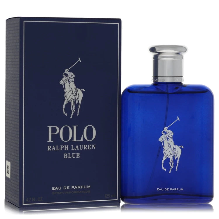 Blue Polo Ralph Lauren Eau de Parfum bottle and packaging on a white background 125ml
