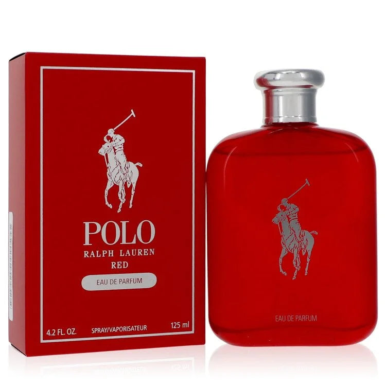 Ralph Lauren Polo Red Eau de Parfum – intense spicy amber fragrance in sleek red bottle with black accents. 125ml