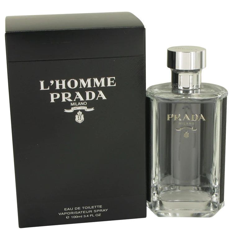 Prada L’Homme – elegant powdery woody men’s fragrance in classic silver and black bottle. 100ml