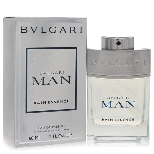 Bulgari Man Rain Essence Eau de Parfum bottle and packaging on a white background 60ml