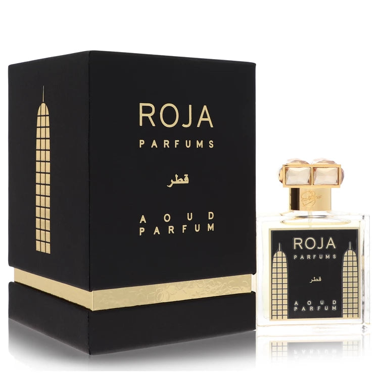 Roja Qatar Parfum luxury unisex fragrance featuring precious oud, Rose de Mai, jasmine de Grasse, peach, pear, candyfloss, saffron and ambergris. 50ml