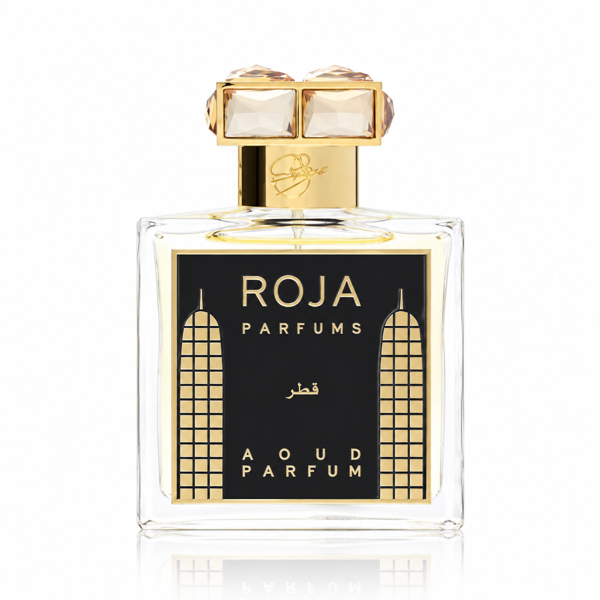 Roja Qatar Parfum luxury unisex fragrance featuring precious oud, Rose de Mai, jasmine de Grasse, peach, pear, candyfloss, saffron and ambergris. 50ml