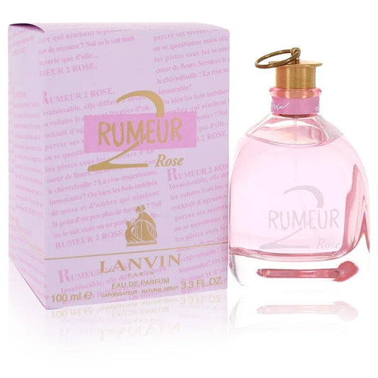 Pink Lanvin Rumeur 2 Rose perfume bottle and packaging on a white background 100ml