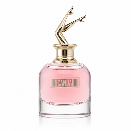 Jean Paul Gaultier Scandal Eau de Parfum bottle 100ml. Classic Gaultier design with legs in the air on the bottles cap. 