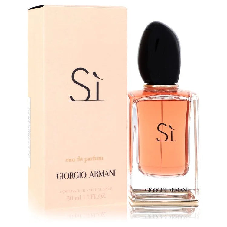 Armani Sì – modern chypre floral women’s perfume in clear bottle with black cap. 50ml