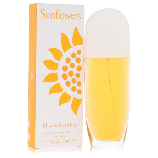 Elizabeth Arden Sunflowers perfume bottle and packaging on a white background 50ml