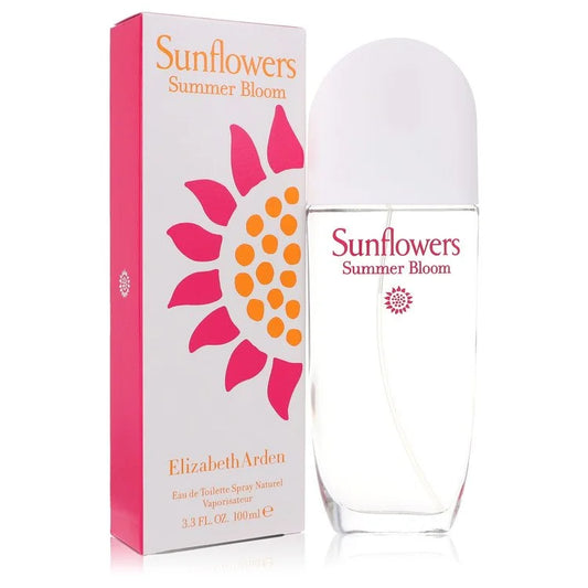 Elizabeth Arden Sunflowers Summer Bloom perfume bottle and packaging on a white background 100ml
