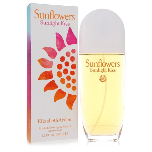 Elizabeth Arden Sunflowers Sunlight Kiss perfume bottle and packaging on a white background 100ml