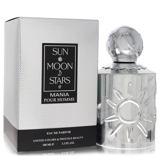 Perfume bottle and packaging of 'Sun Moon Stars Mania Pour Homme' by United Colors & Prestige Beauty. 100ml