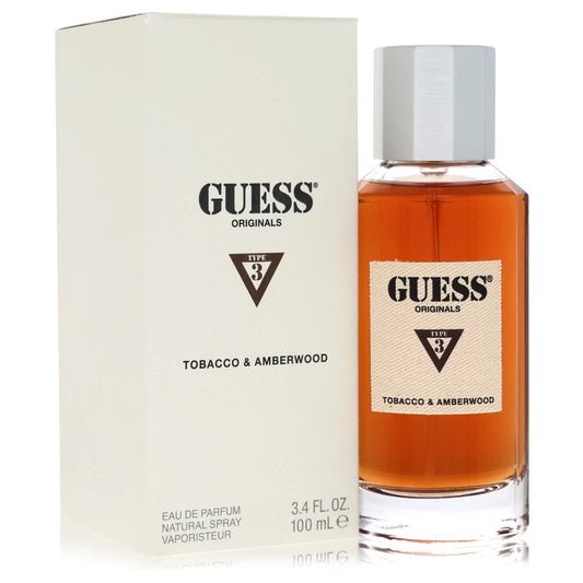 Guess Tobacco & Amberwood perfume bottle and packaging on a white background 100ml