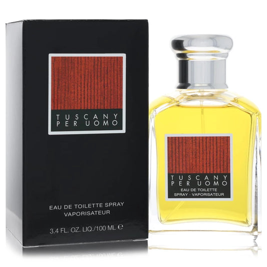 Tuscany Per Uomo perfume bottle and packaging on a white background 100ml