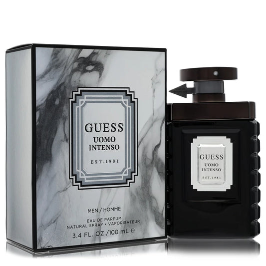 Guess Uomo Intenso perfume bottle and packaging on a white background 100ml