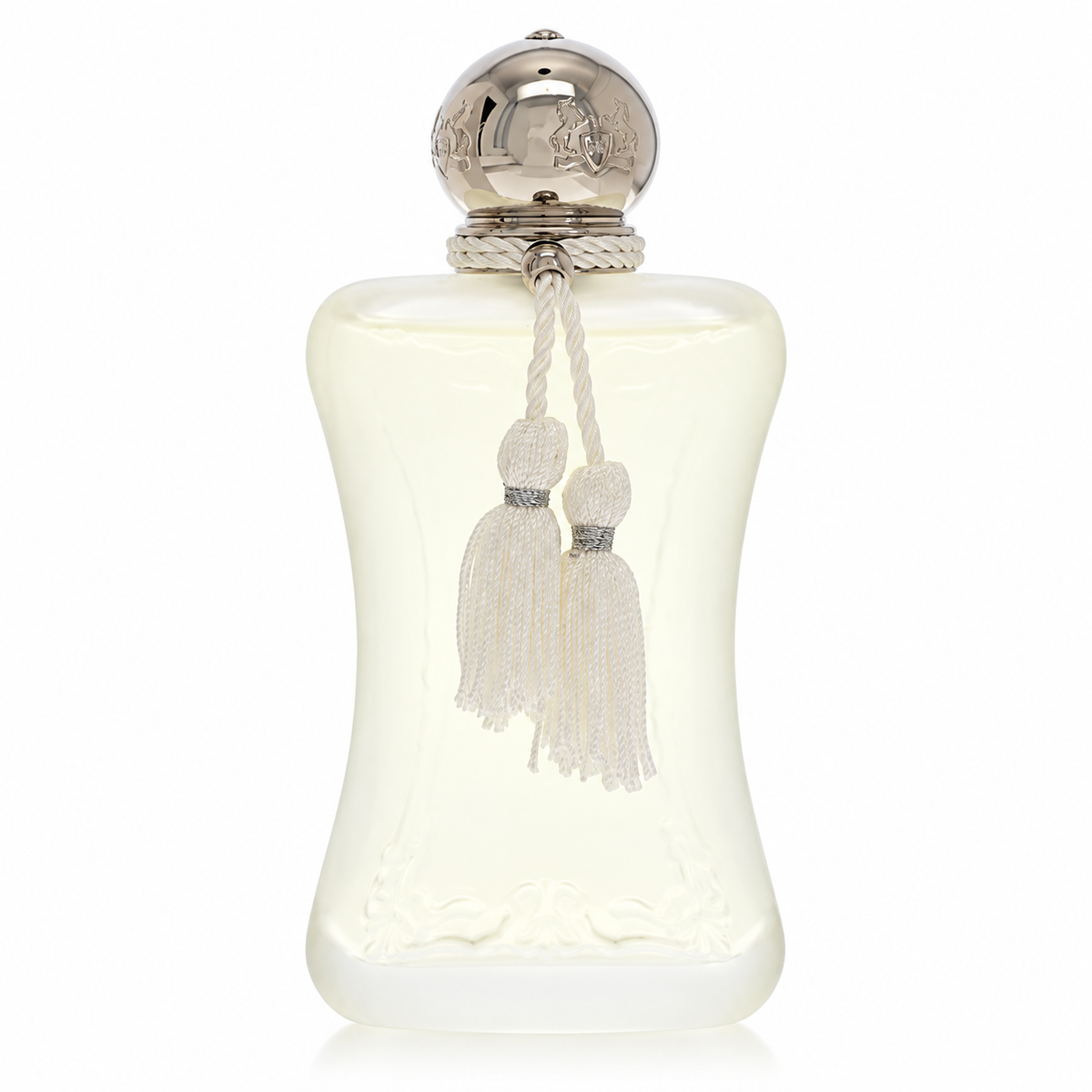 Parfums de Marly Valaya Eau de Parfum luxury women's fragrance in an elegant white bottle with silver detailing, featuring bergamot, white peach, orange blossom and white musk. 75ml