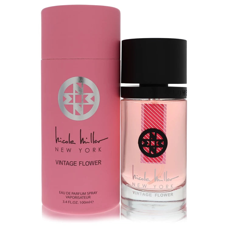 Nicole Miller New York Vintage Flower perfume bottle and packaging on a white background 100ml